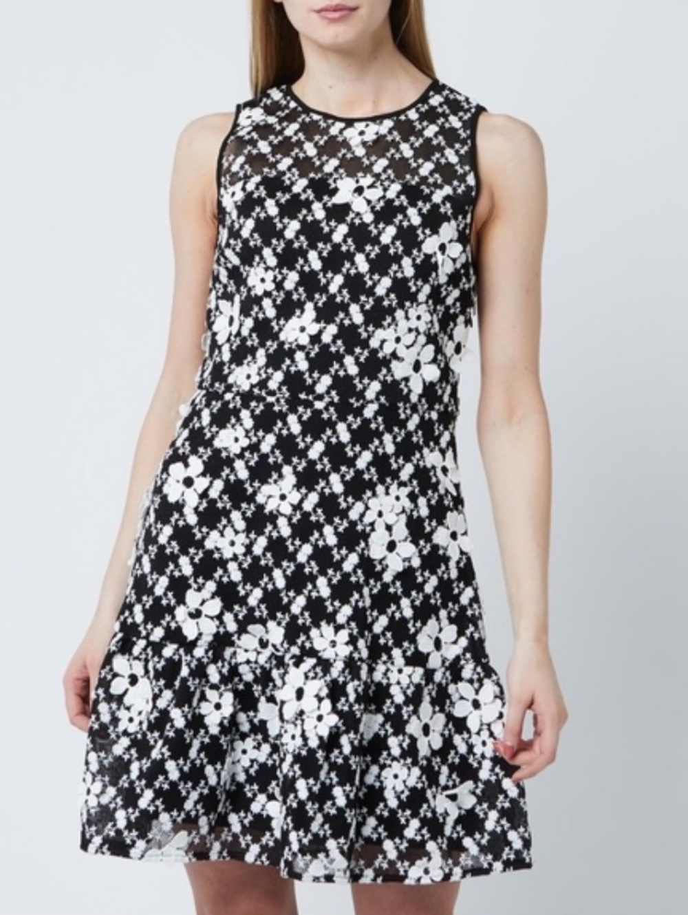 NWOT Michael Kors Black & White Floral Sleeveless A-Line Dress Size 10